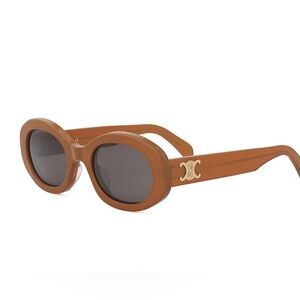 Celine Triomphe Brown Oval Sunglasses with Gold Logo Temples